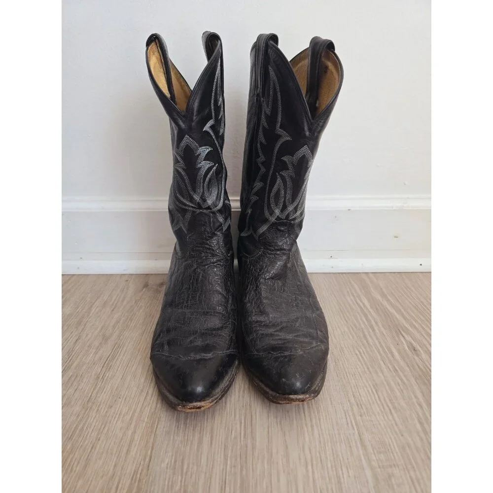 Tony Lama Y2060 Black Leather Embroidery Western Cowboy Pull On Mens Boots 11 D - Picture 5 of 12